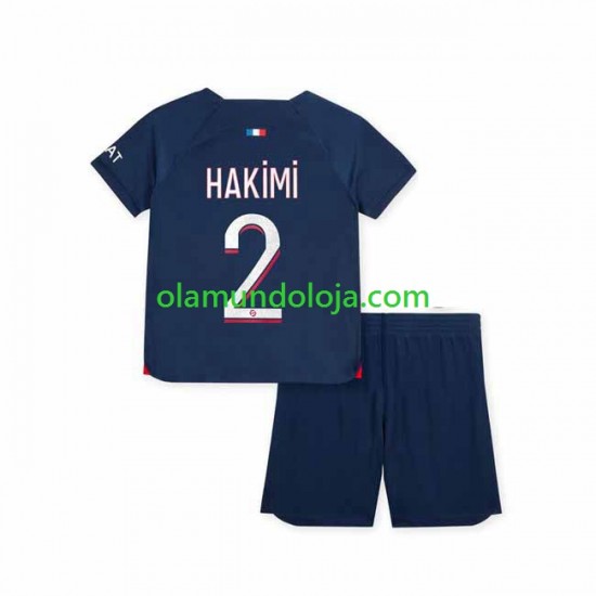Camisola Paris Saint-Germain Hakimi 2 Criança Equipamento Primeiro 2023-2024 Manga Curta